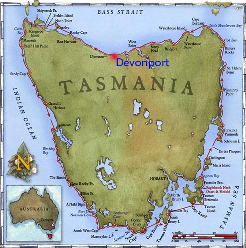 Pete Goss route around Tasmania starting in Devonport ©  SW